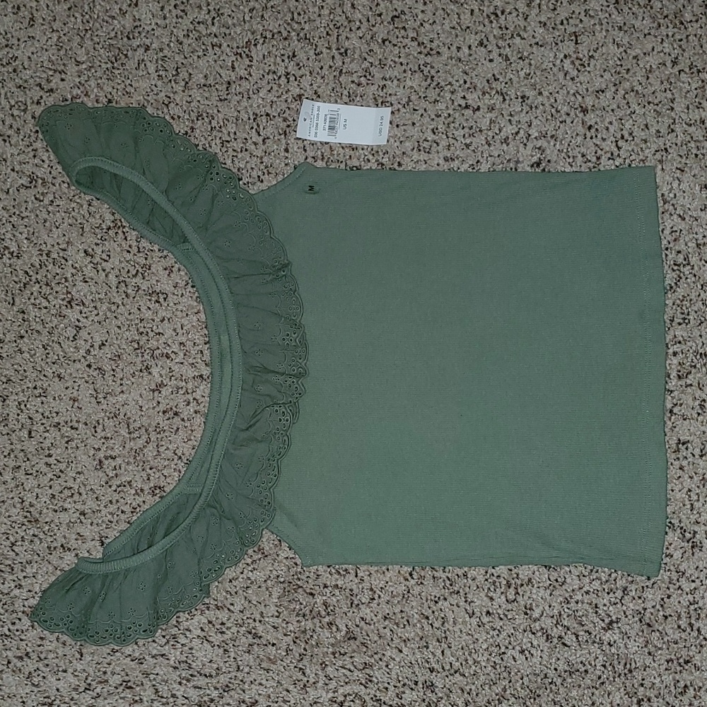American Eagle Eyelet Ruffle Ribbed Tank Top - Picture 1 of 5